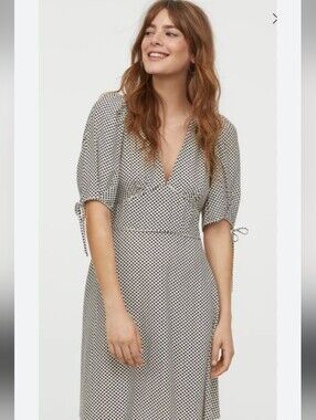 H&M Polka Dot Puff Ties Sleeves Cottagecore Mini Dress